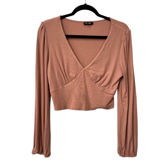 Mittoshop Crop Top Size Medium Ribbed Long Sleeve Dusty Rose Soft Modern Trendy - Picture 1 of 7